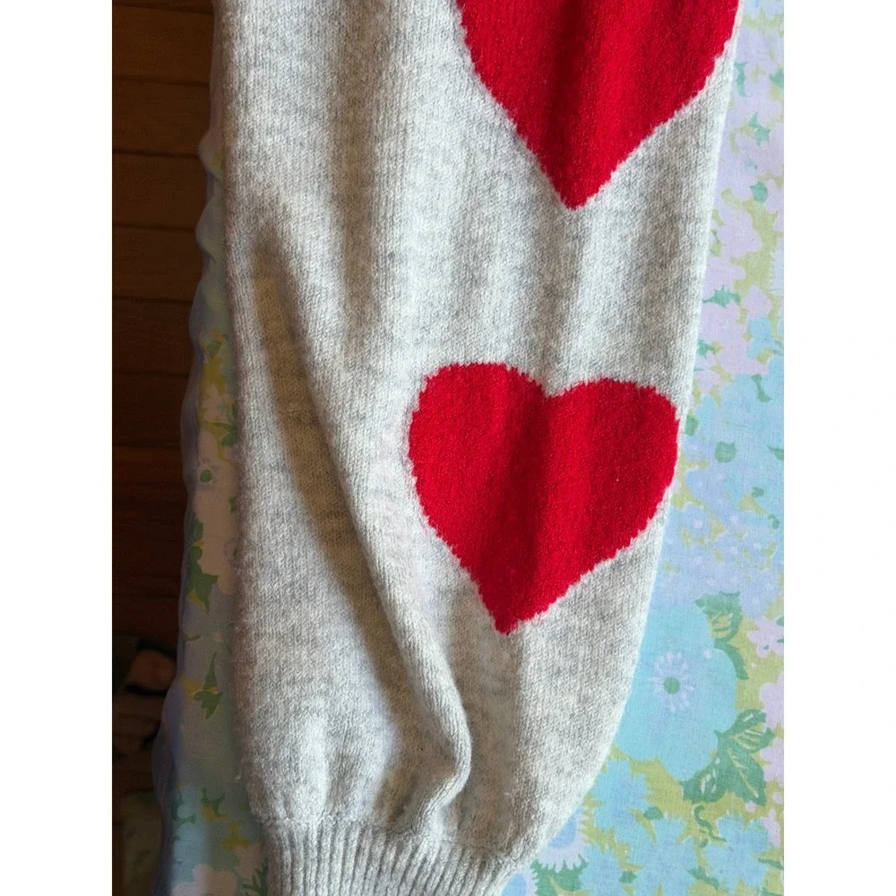CeCe | Heart Print Raglan Sweater Medium Gray Valentine's Crewneck Pullover - Picture 11 of 11